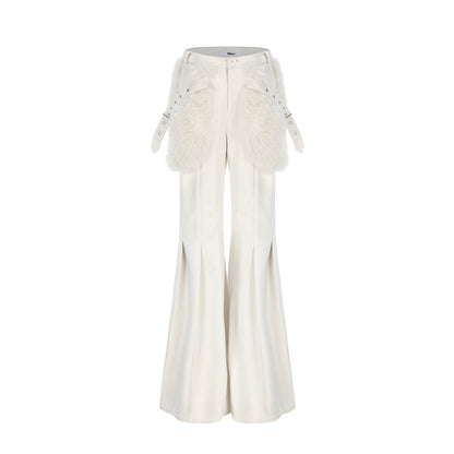 24ans Winter White Flared Suede Trousers With Fleece Lining MISSTT