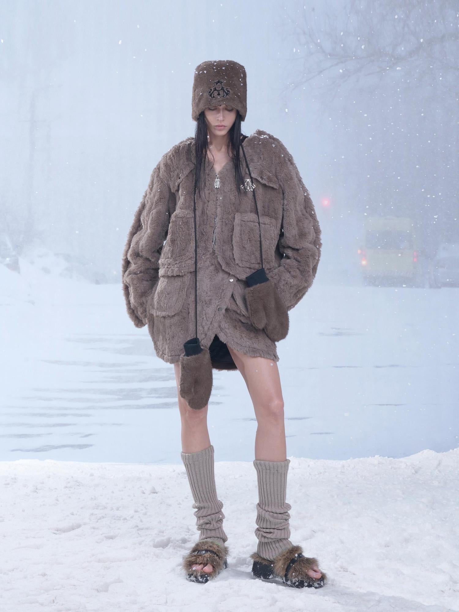 24ans Winter Women Trapper Hat With Gloves Set Brown