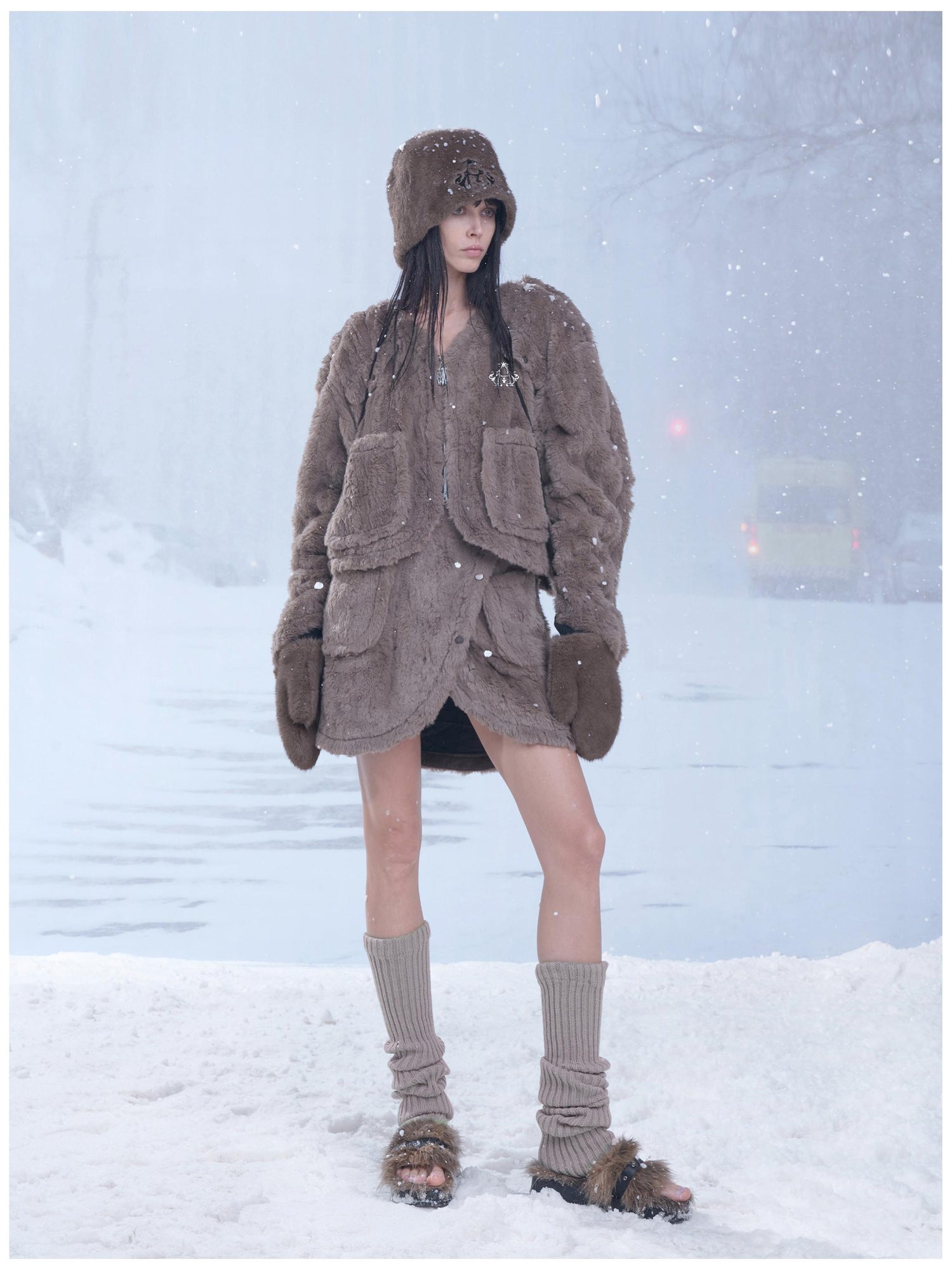 24ans Winter Women Trapper Hat With Gloves Set Brown