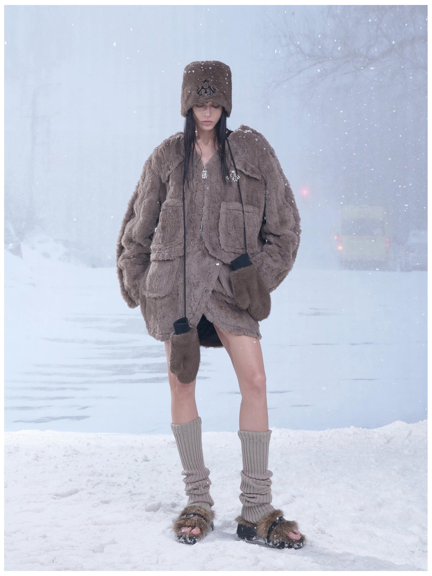 24ans Winter Women Trapper Hat With Gloves Set Brown