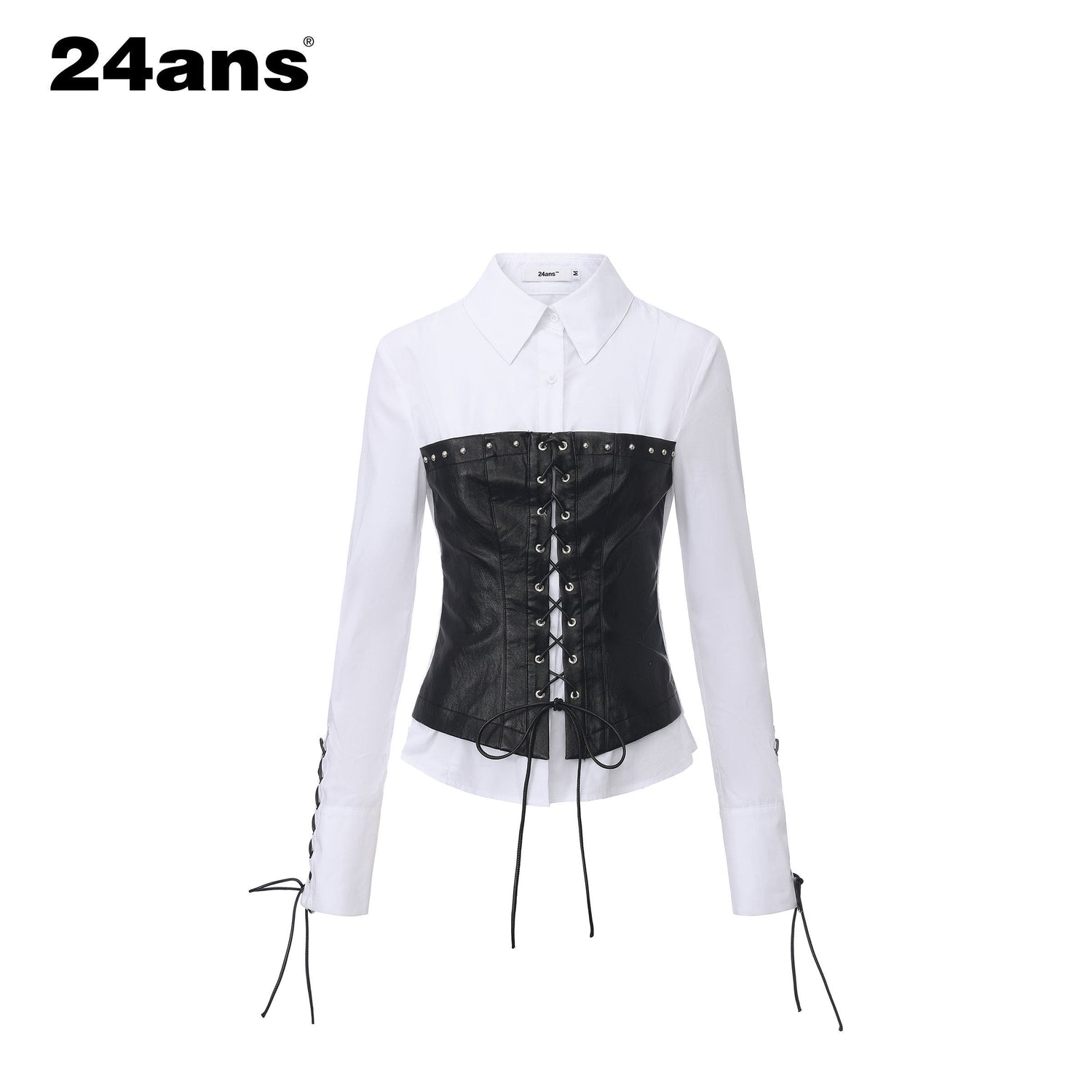 24ans_Wrinkle_Resistant_Punk_Slim_Patchwork_Women_Long_Sleeve_Turn_Collar_Shirts_MISSTT