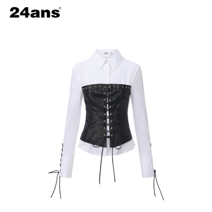 24ans_Wrinkle_Resistant_Punk_Slim_Patchwork_Women_Long_Sleeve_Turn_Collar_Shirts_MISSTT