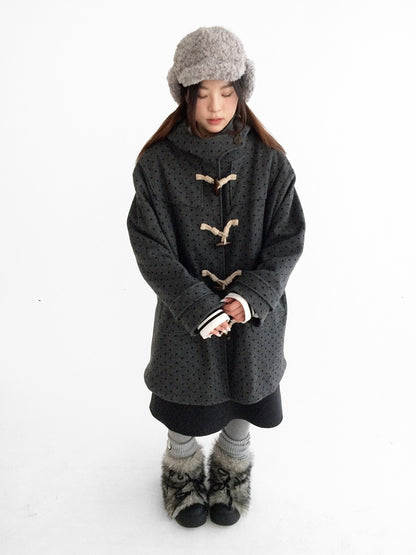 innomoood Brown Sugar Flocked Polka Dot Toggle Hooded Women&