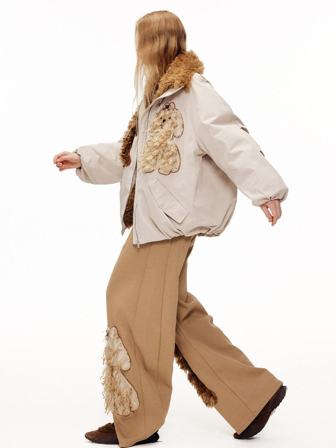 OuttheBlue Eco 90 Down Warm Loose Casual Patch Lapel High Waist Women Zipper Down Jackets