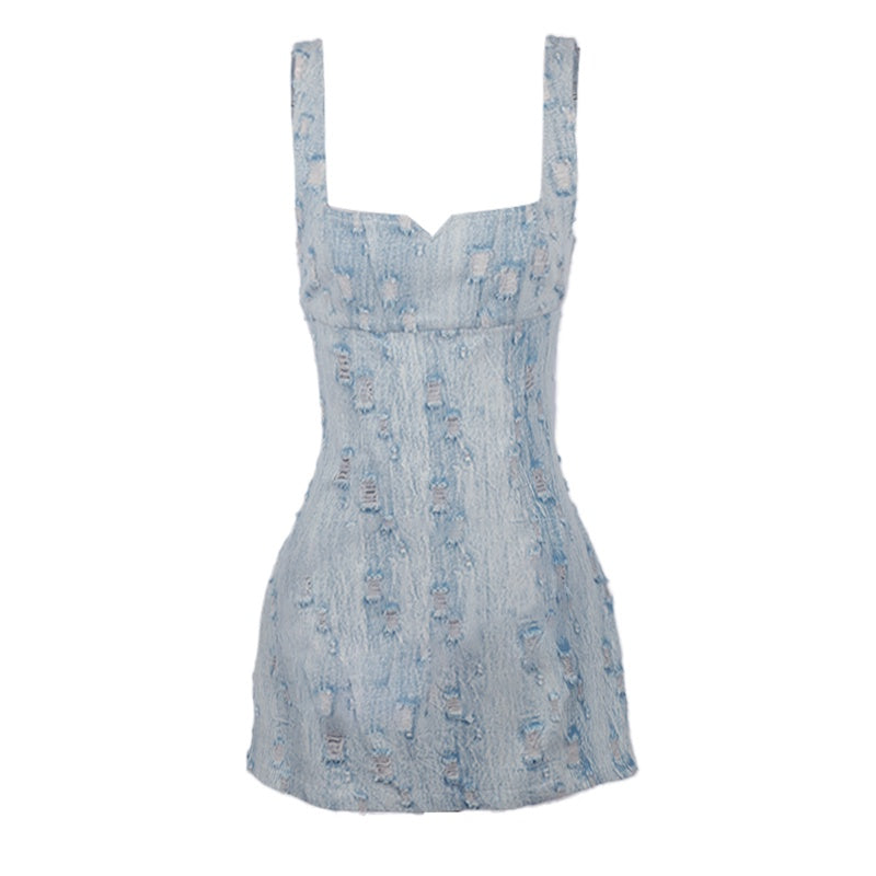 The_NeverMore_Hand_Distressed_High_Waist_Aline_Street_Straight_Neck_Light_Blue_Mini_Dresses_MISSTT