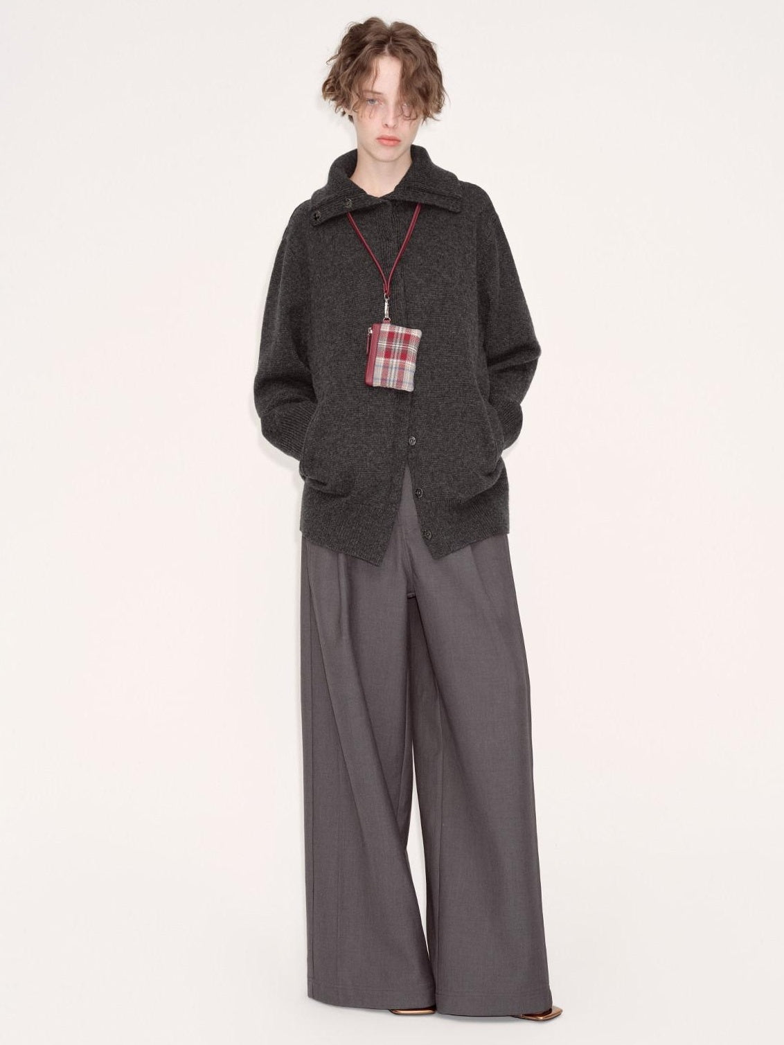 RUN TO THE FUTURE Cozy High Collar Loose Single Button Office Women Paris Grey Cardigan Overcoats