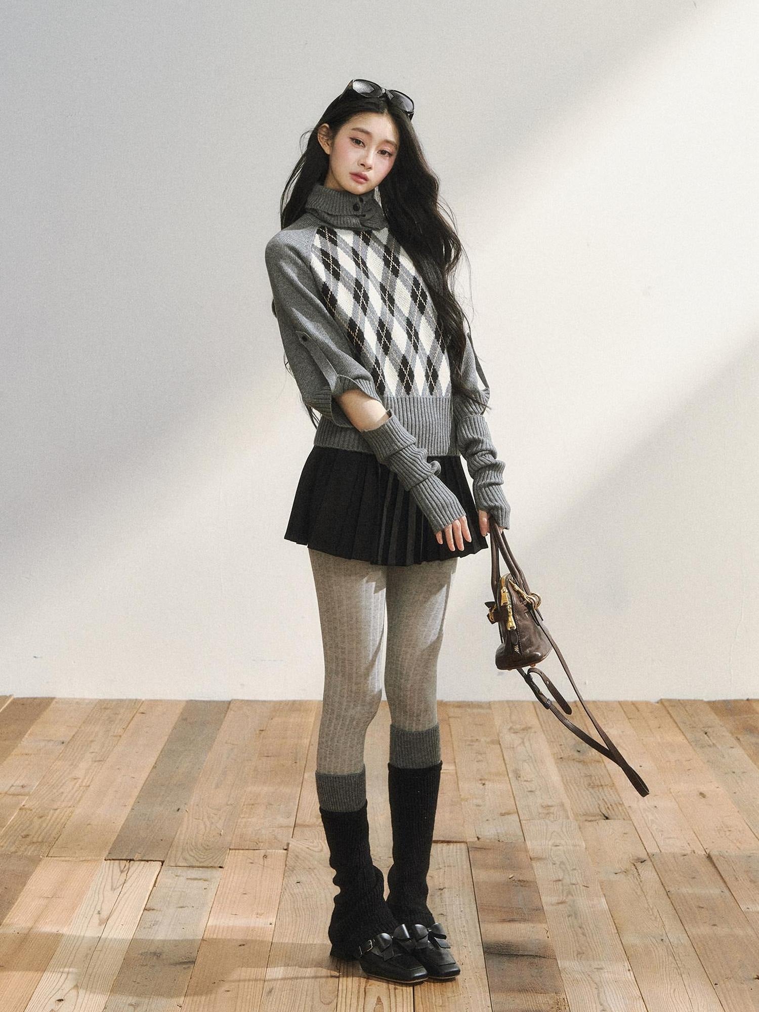 7Shiftin Cozy Vintage Slim Fit Turtleneck Pullover Women Plaid Knitwear Tops Sweaters