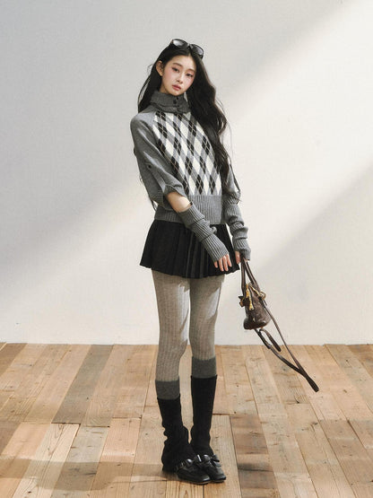 7Shiftin Cozy Vintage Slim Fit Turtleneck Pullover Women Plaid Knitwear Tops Sweaters
