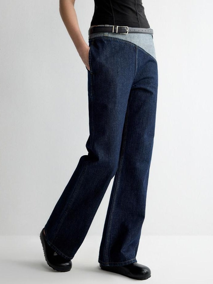 RUN TO THE FUTURE Durable Washed Denim Low Rise Loose Fit Casual Zip Fly Wide-Leg Jeans