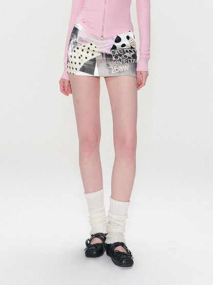 The NeverMore Silk Printed Low Waist Bodycon Slim Fit Women White Print Mini Skirts