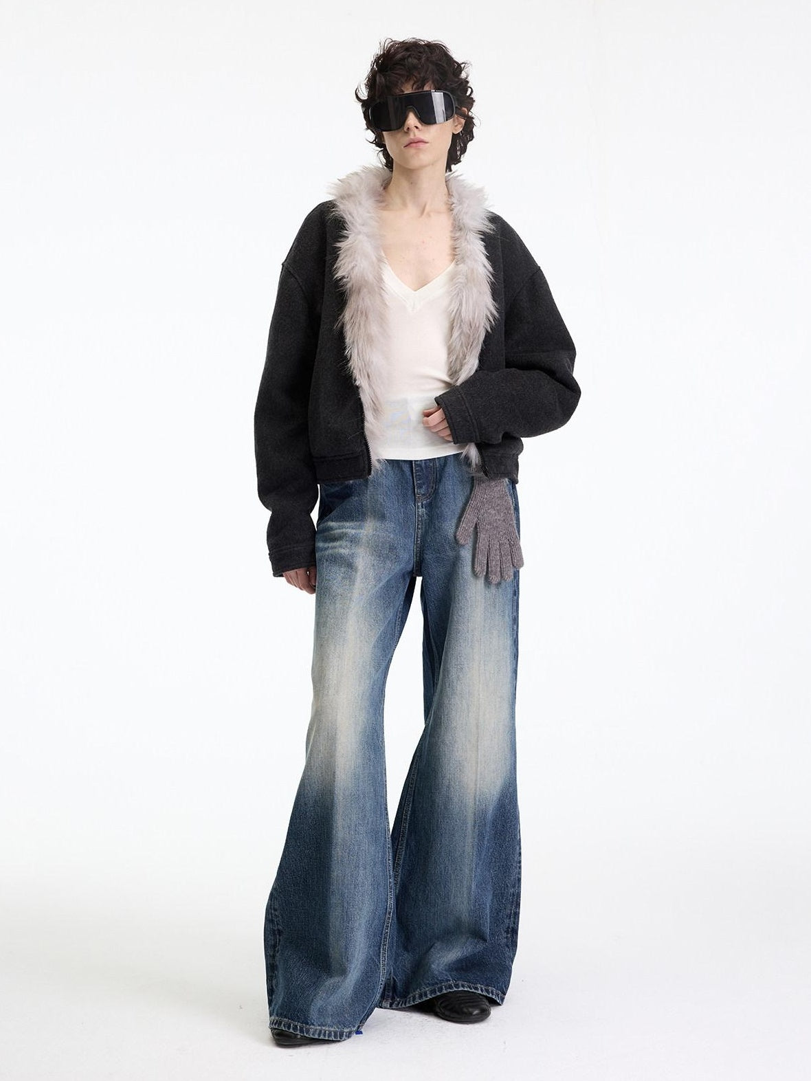 RUN TO THE FUTURE Washed Ice Blue Casual Natural Waist Womens Non Stretch Denim Straight Jeans