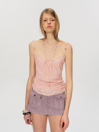 The NeverMore Soft Stretch Slim Fit Spaghetti Strap Short Cinnamon Pink Women Casual Camisoles