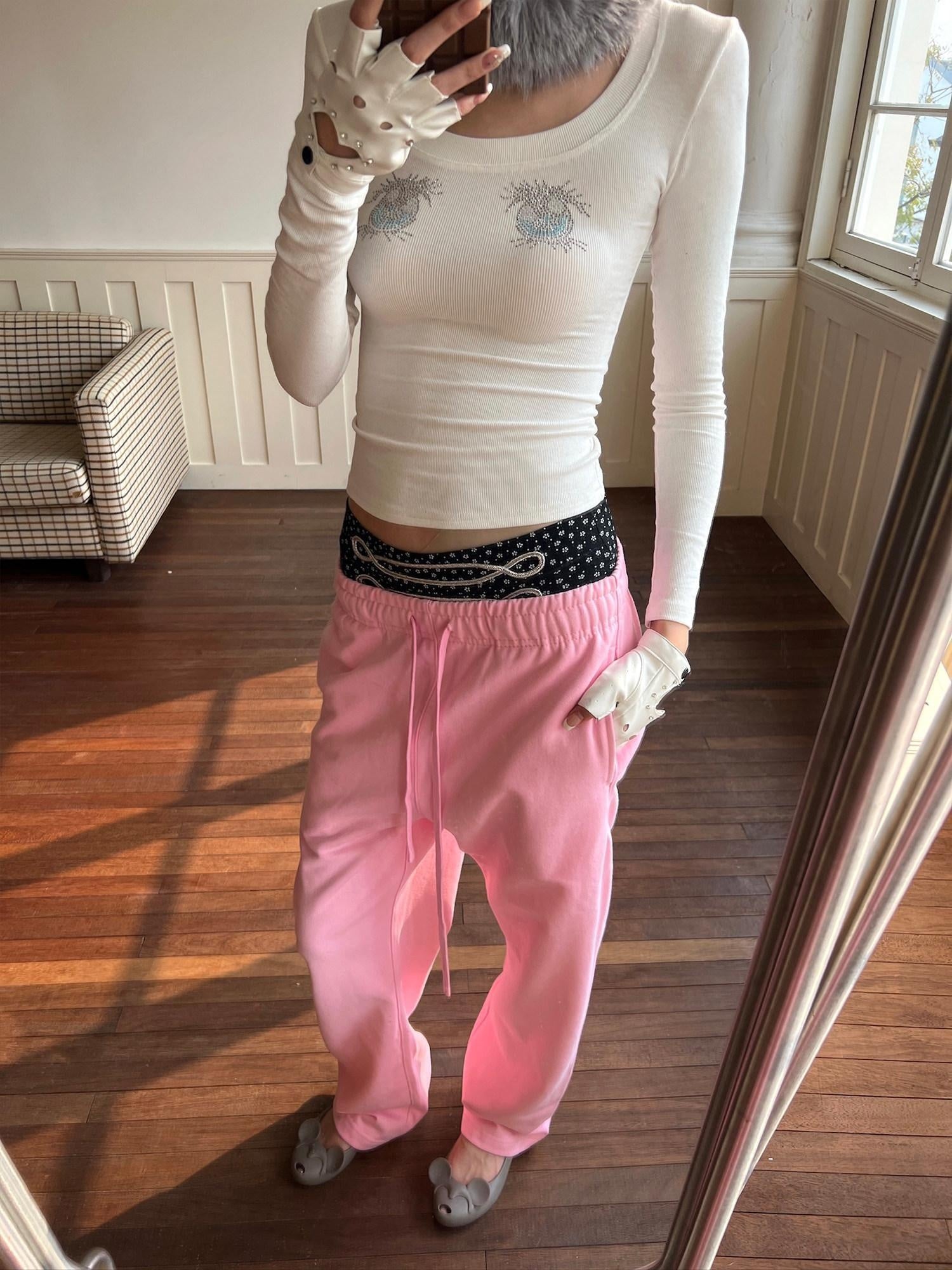 nit alcove 100 Percent Cotton Soft Comfort Casual Natural Waist Unisex Pink Straight Pants