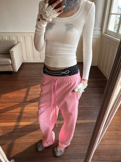 nit alcove 100 Percent Cotton Soft Comfort Casual Natural Waist Unisex Pink Straight Pants