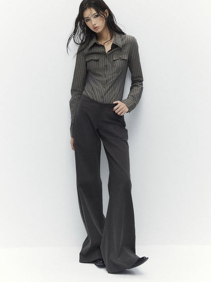 Low pixel Breathable Cotton Vintage Fitted Striped Button Long Sleeve Women Shirts