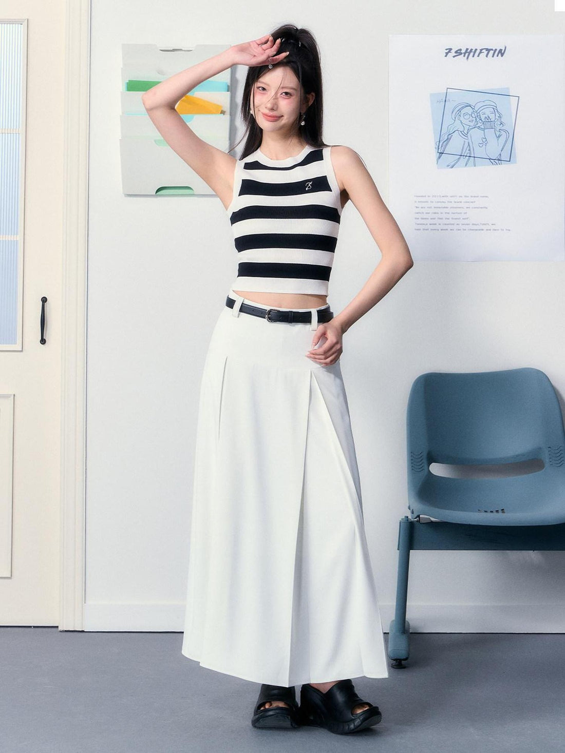 7Shiftin Elegant Versatile Solid White Classic Fit For Young Women Maxi Skirts