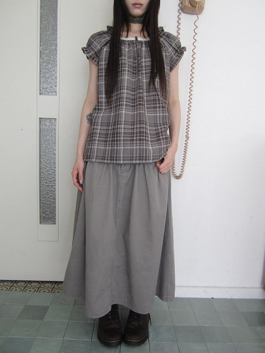 ang project Vintage Distressed Pleated High Waist A Line Women&