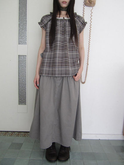 ang project Vintage Distressed Pleated High Waist A Line Women&