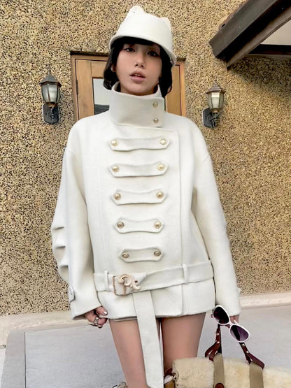 nit alcove Hand Sewn Warm Knight Double Breasted Unisex Wool Blend Platinum Wool Coats