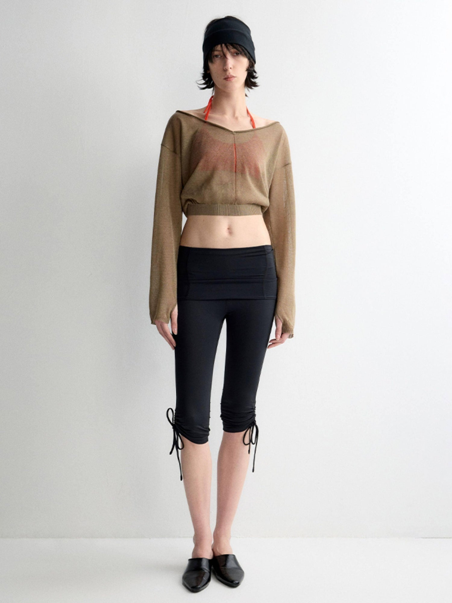 RUN TO THE FUTURE Lyocell Wool Blend Reversible Loose Cropped Boat Neck Knit Long Sleeve T-Shirts