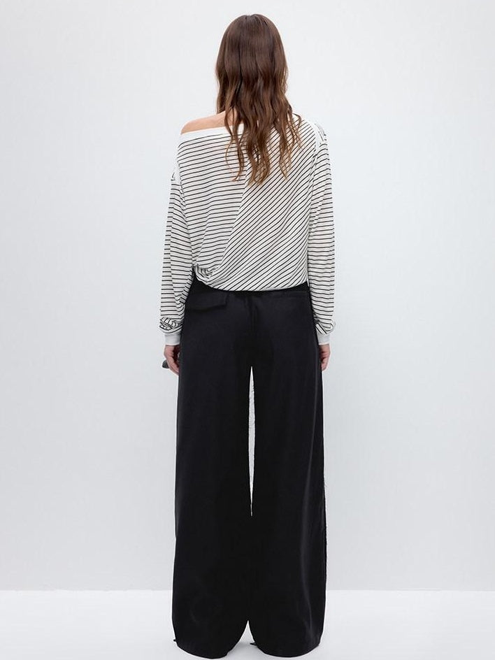 RUN TO THE FUTURE Double Waist Low Rise Pocketed Zipper Fly Women Black Gray Straight Pants