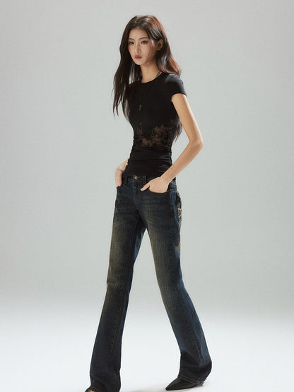 Low pixel Lyocell Slim Street Patchwork For Women Round Neck Short Sleeve T-Shirts