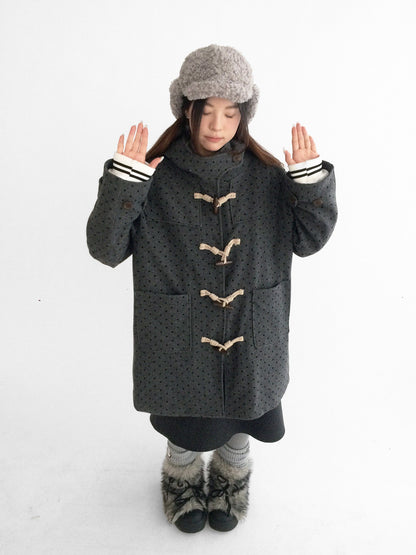 innomoood Brown Sugar Flocked Polka Dot Toggle Hooded Women&