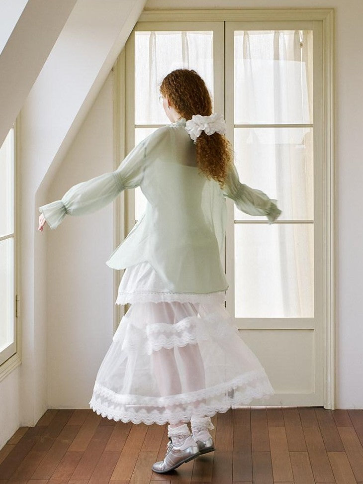 DIDDI MODA White Lace Top Petal Hem Skirt Women&