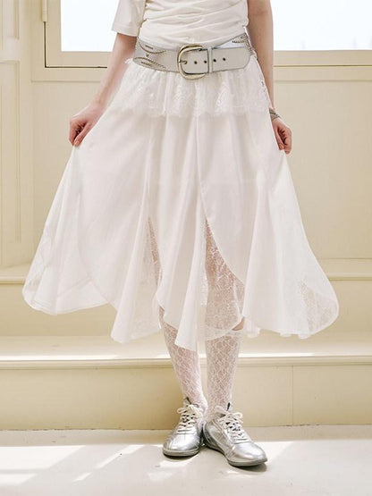 DIDDI MODA White Lace Top Petal Hem Skirt Women&
