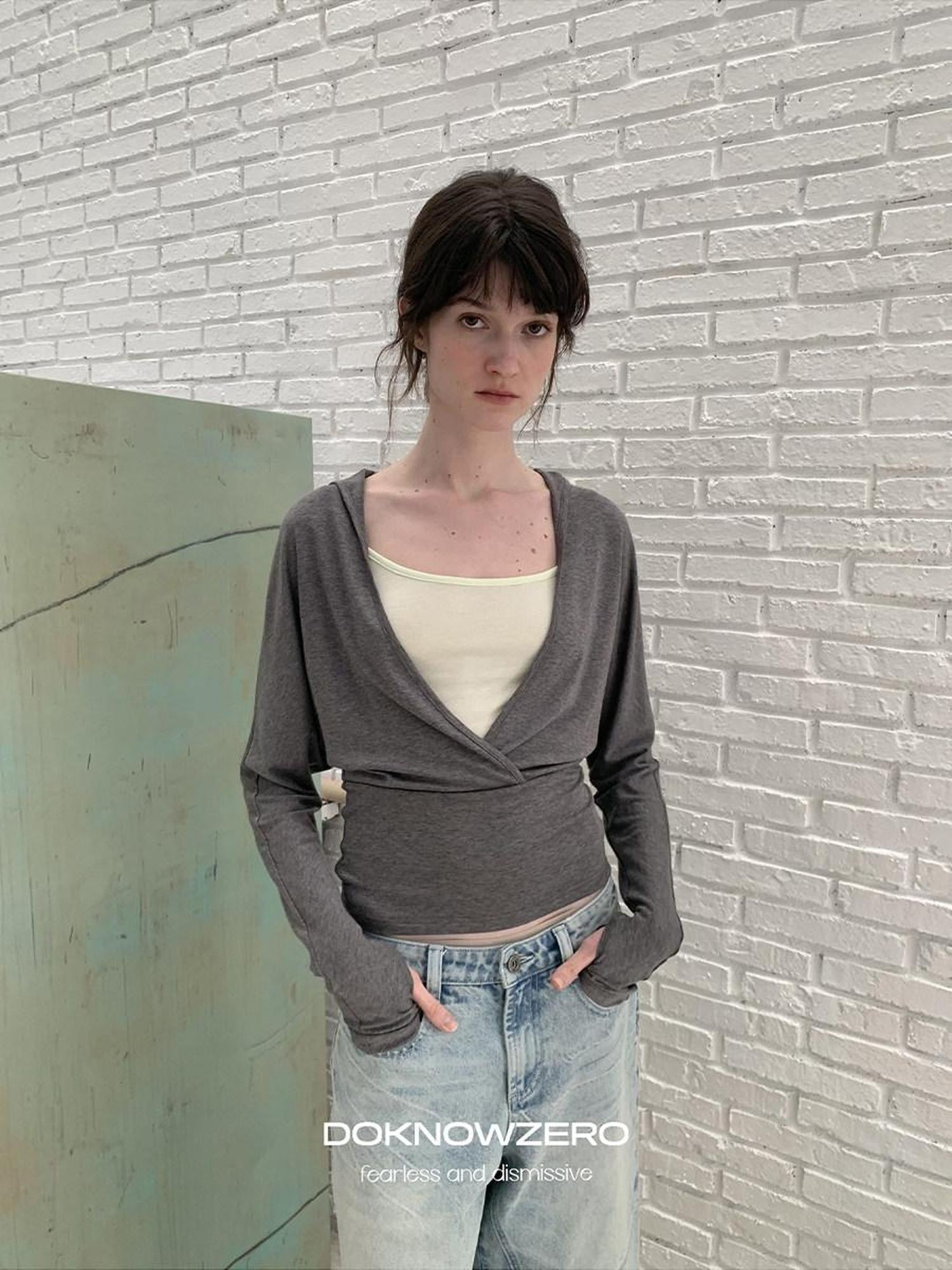 DKZ OFFICIAL Gray Colorblock Batwing Sleeve Women&