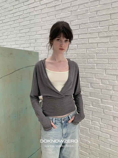 DKZ OFFICIAL Gray Colorblock Batwing Sleeve Women&