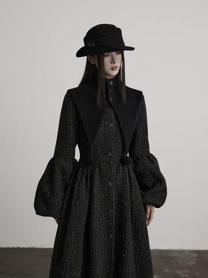INDULGE Slim Casual Tailored Viscose Wool Blend Plaid High Waist Women Daily Long Coats