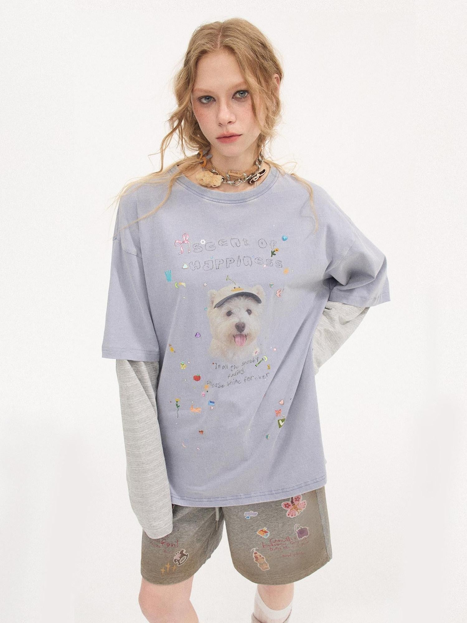 DIDDI MODA Cartoon Animal Applique Crystals Patchwork Women&