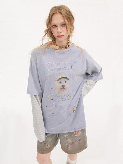 DIDDI MODA Cartoon Animal Applique Crystals Patchwork Women&