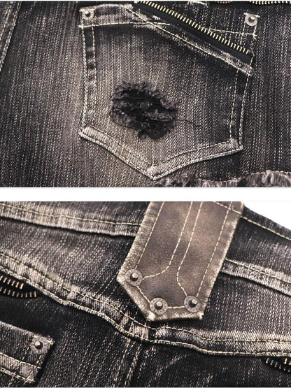 Flowers birds Market Washed Slim Fit Casual Denim Black Women Slight Stretch Low-Rise Shorts