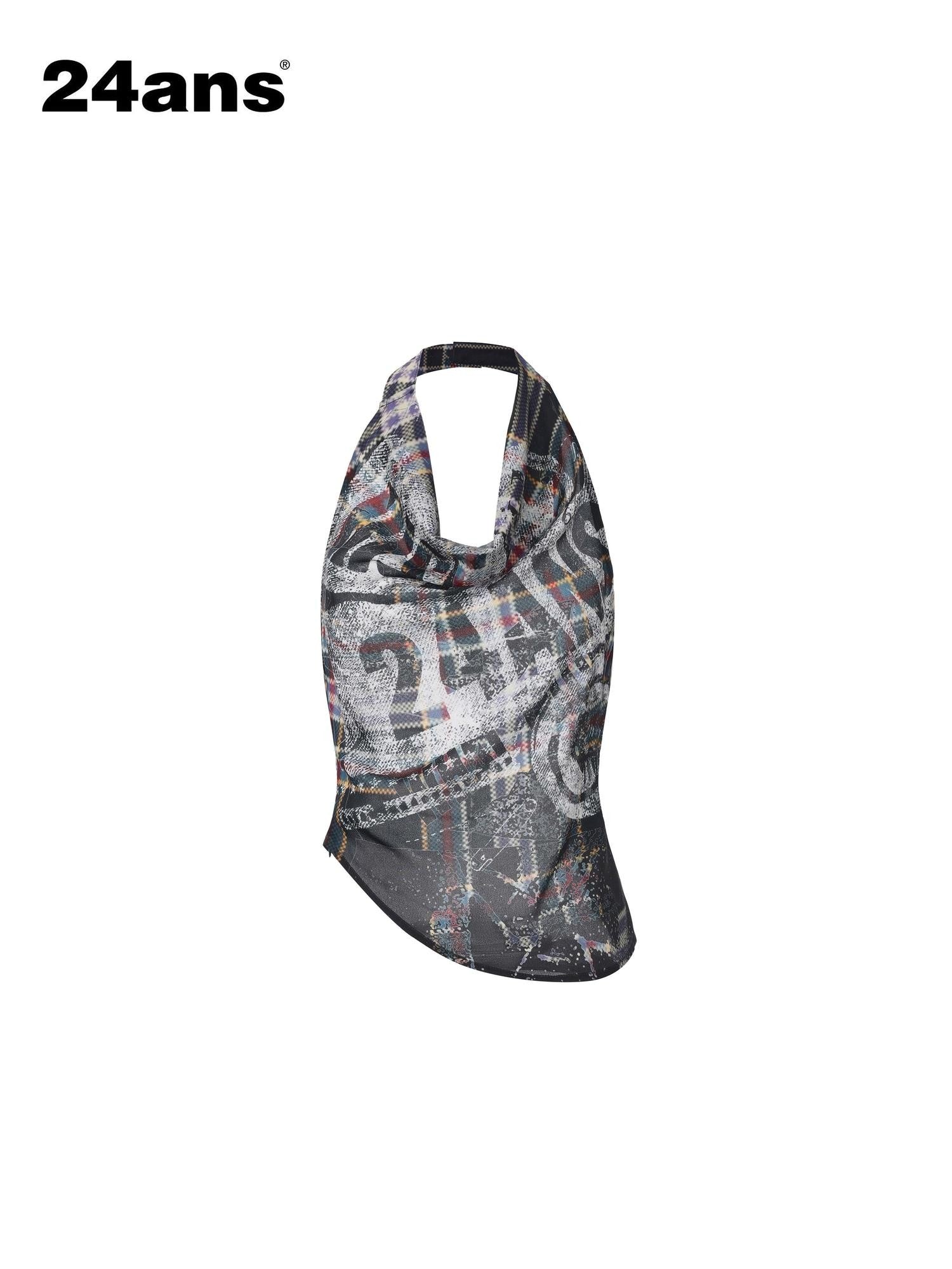 24ans Street Mottled Digital Print Pleated Draped Halter Women&