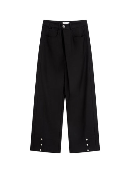 RUN TO THE FUTURE Comfortable Low Rise Minimalist Unisex Black Polyester Wide-Leg Pants