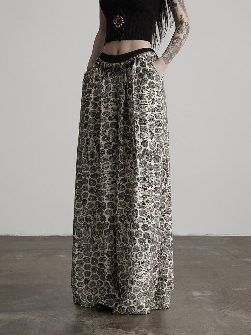 INDULGE Durable Viscose Blend Vintage Patchwork Abstract Pockets Women Wide-Leg Pants