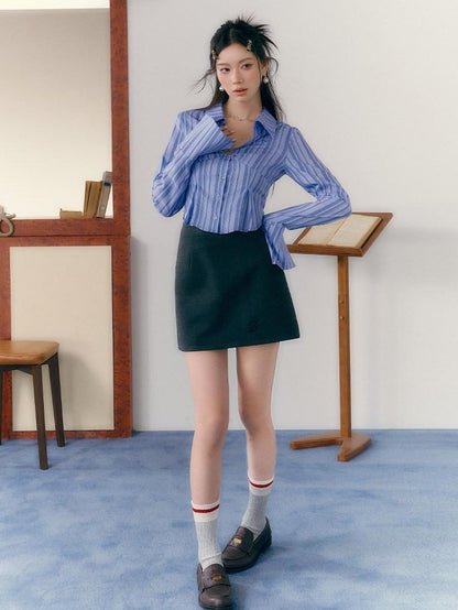 7Shiftin Button V-neck Cardigan Women Workwear Solid Grey Camisole Skirt Top &amp; Skirt Sets
