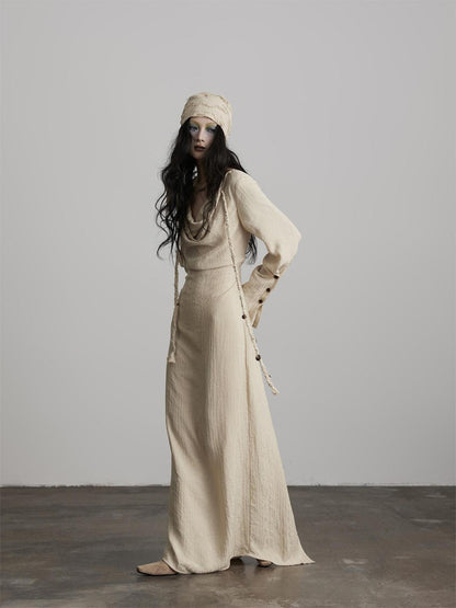 INDULGE Soft Cotton Blend Asymmetrical H Line Draped Neck Women Casual Maxi Dresses