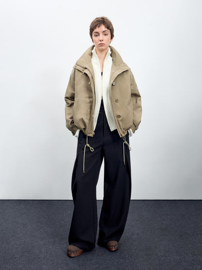 RUN TO THE FUTURE Flattering Mid Rise Minimalist Straight Cut Office Gray Black Wide-Leg Pants