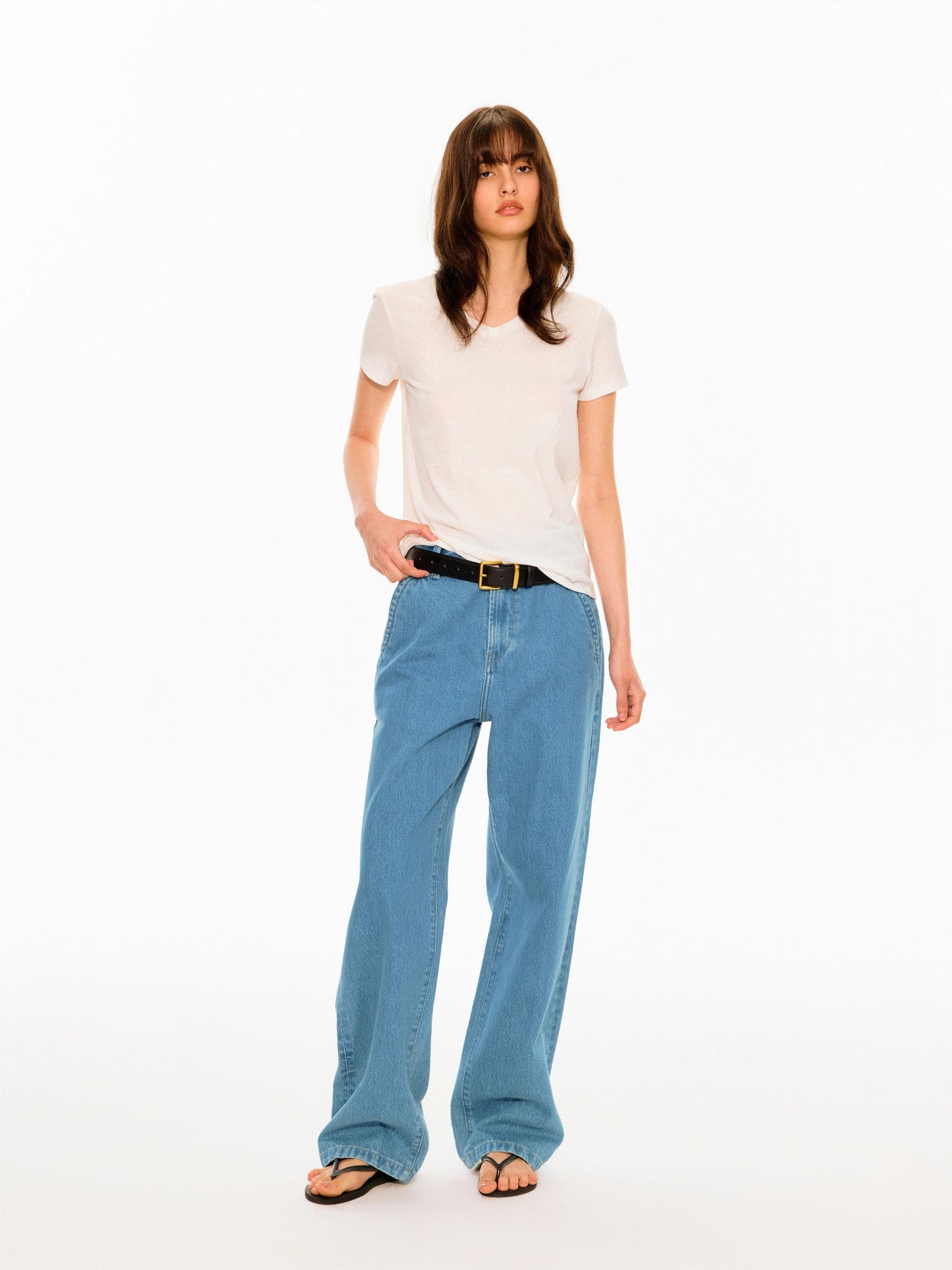 Northbutsouth Mid Blue Slant Pocket Adjustable Back Paris Button Women&