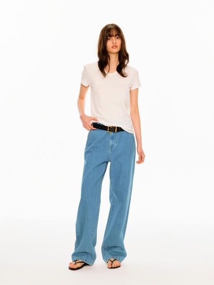 Northbutsouth Mid Blue Slant Pocket Adjustable Back Paris Button Women&