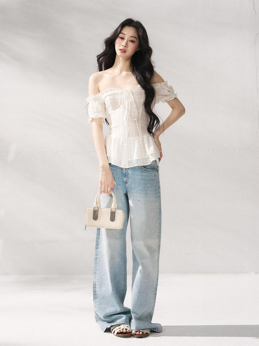 7Shiftin Structured Cotton Natural Waist Zipper Fly Women Blue Denim Straight Leg Jeans