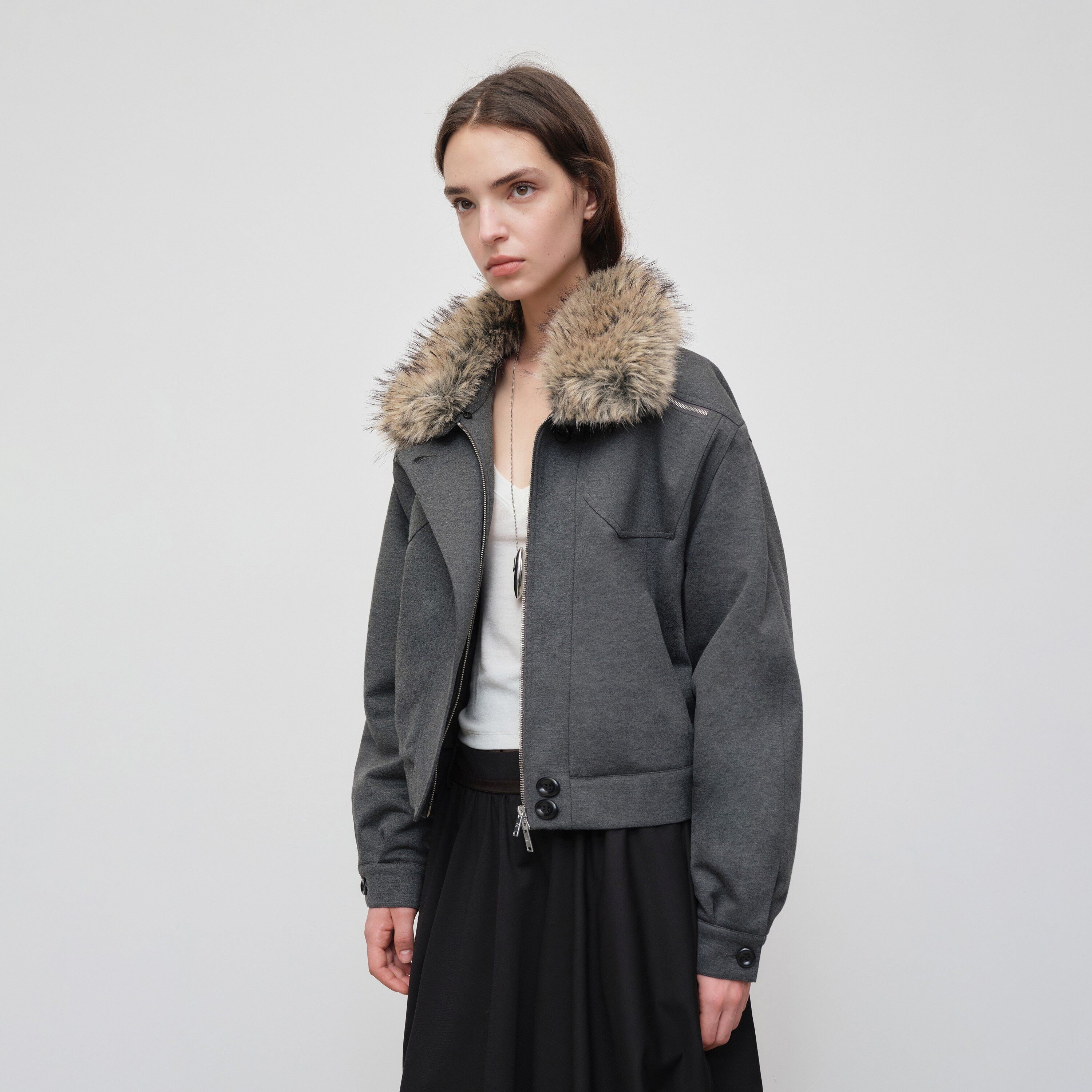 RUN_TO_THE_FUTURE_Versatile_Cropped_Relaxed_Fit_Commuting_Zip_Front_Gray_Track_Jackets_MISSTT