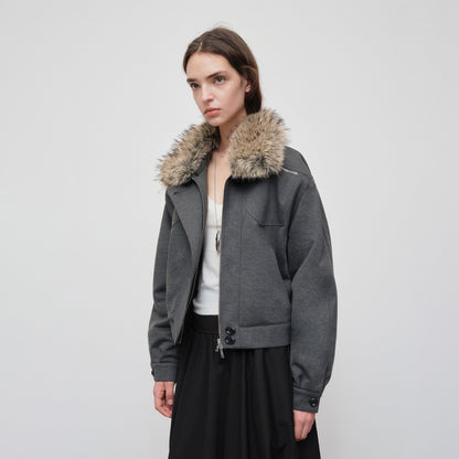 RUN_TO_THE_FUTURE_Versatile_Cropped_Relaxed_Fit_Commuting_Zip_Front_Gray_Track_Jackets_MISSTT