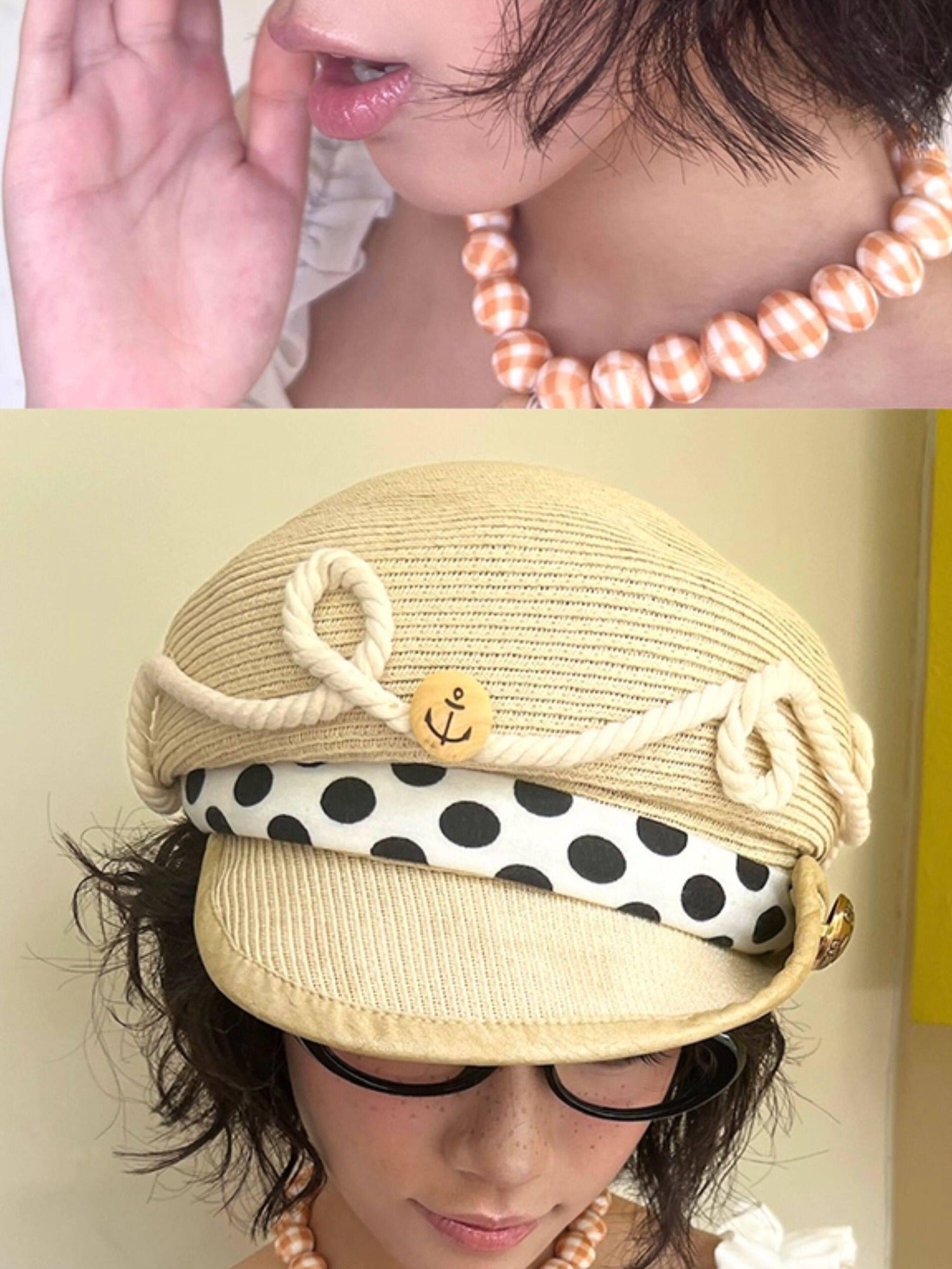 nit alcove Linen Polka Dot Casual Fisherman Unisex Travel L Size 58 60Cm Beanies