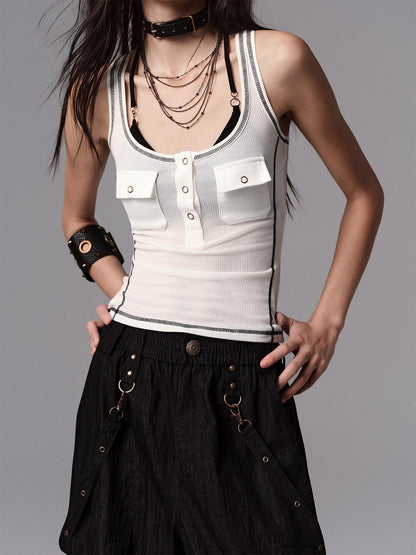 Low pixel Soft Lyocell Wool Blend Dark Gothic Slim Fit Women Classic Solid Tank Tops