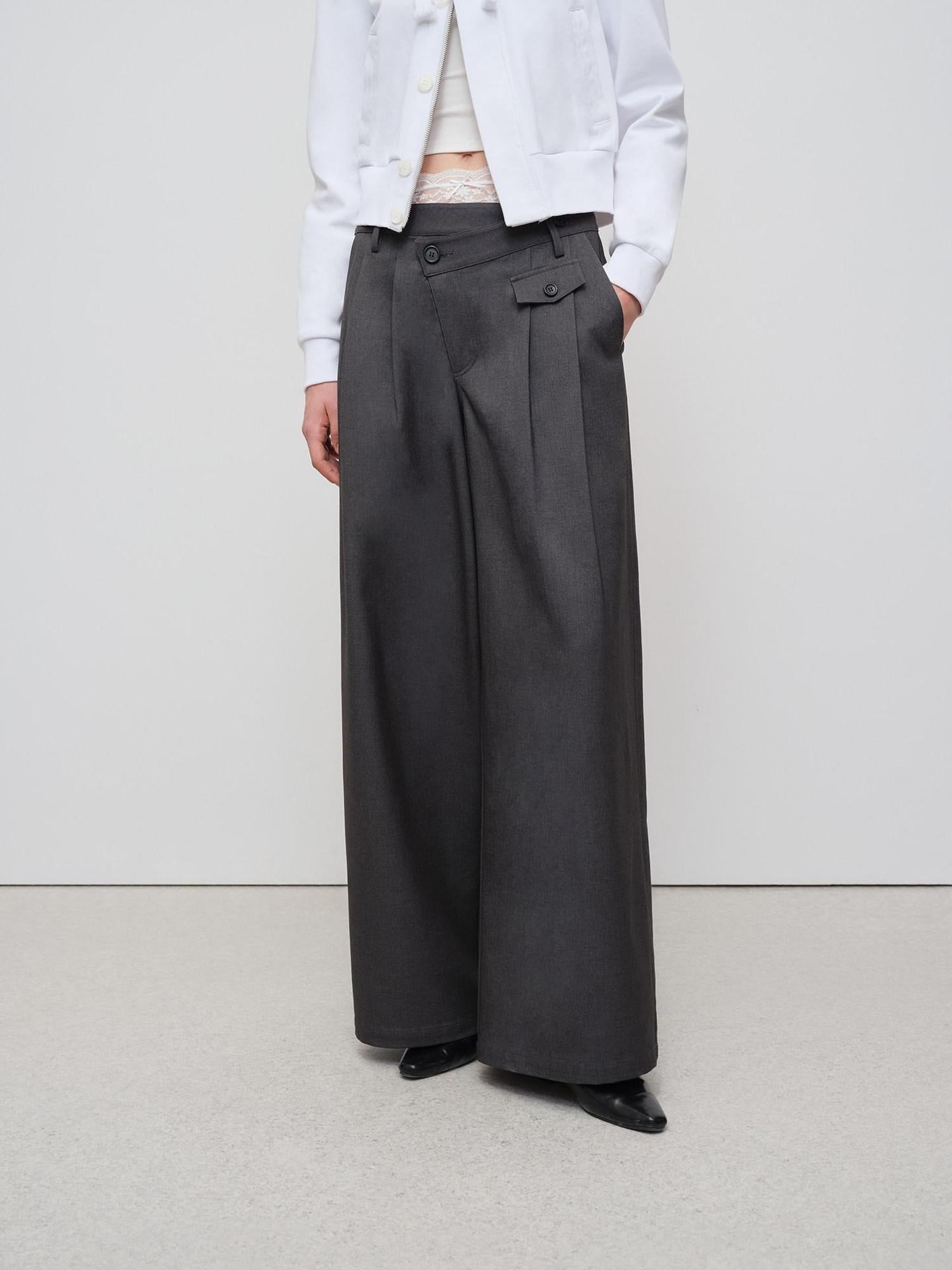RUN TO THE FUTURE Soft Stretch Midrise Gray Casual Womens Zip Fly Polyester Lyocell Wide-Leg Pants