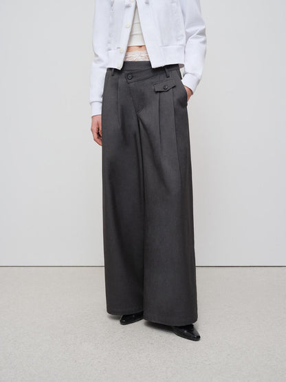 RUN TO THE FUTURE Soft Stretch Midrise Gray Casual Womens Zip Fly Polyester Lyocell Wide-Leg Pants